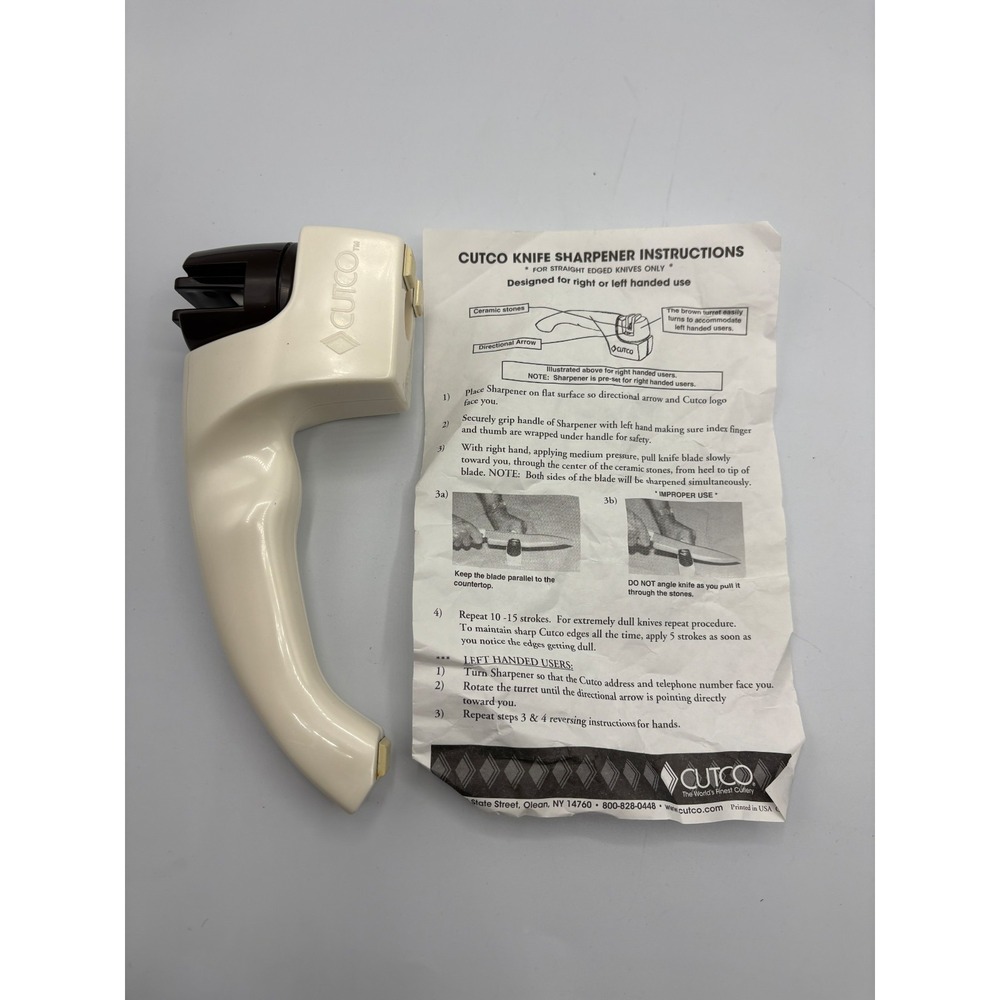 Vintage Cutco Knife Sharpener Ceramic Pull Through White Brown USA Instructions